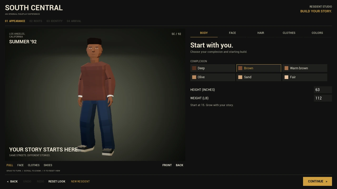 Actual South Central Resident Studio with an angular character and appearance controls